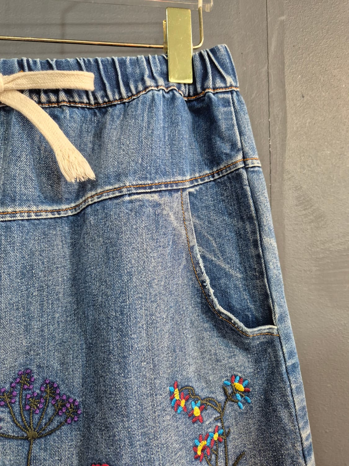 꽃 자수 데님 롱 스커트 프리  66 77 88 상품이미지4