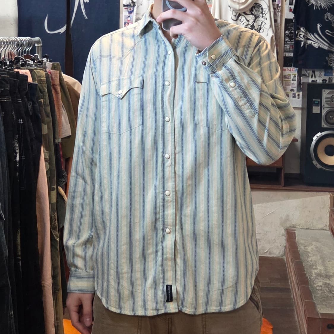 USA 빈티지 에스닉 스트라이프 민트 셔츠 상품이미지1
