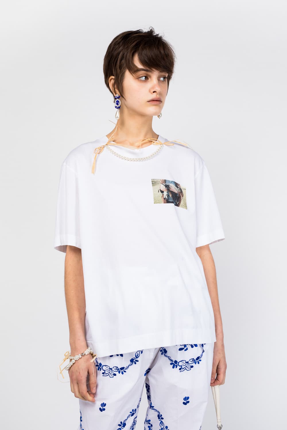 시몬로샤(Simone Rocha) 넥 리본 반팔 티셔츠 상품이미지1