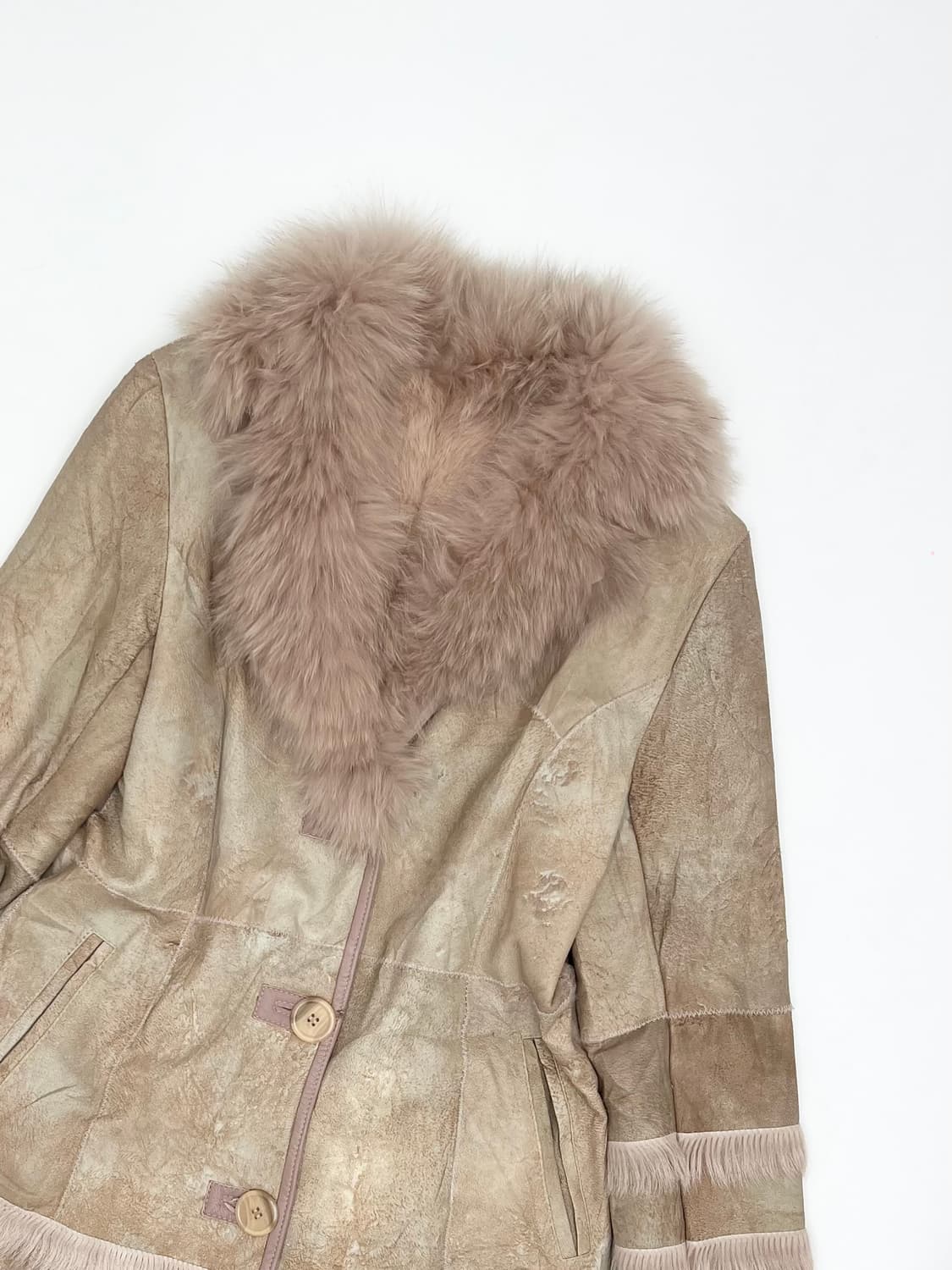 빈티지 핑크 퍼 레더 롱 자켓 상품이미지2