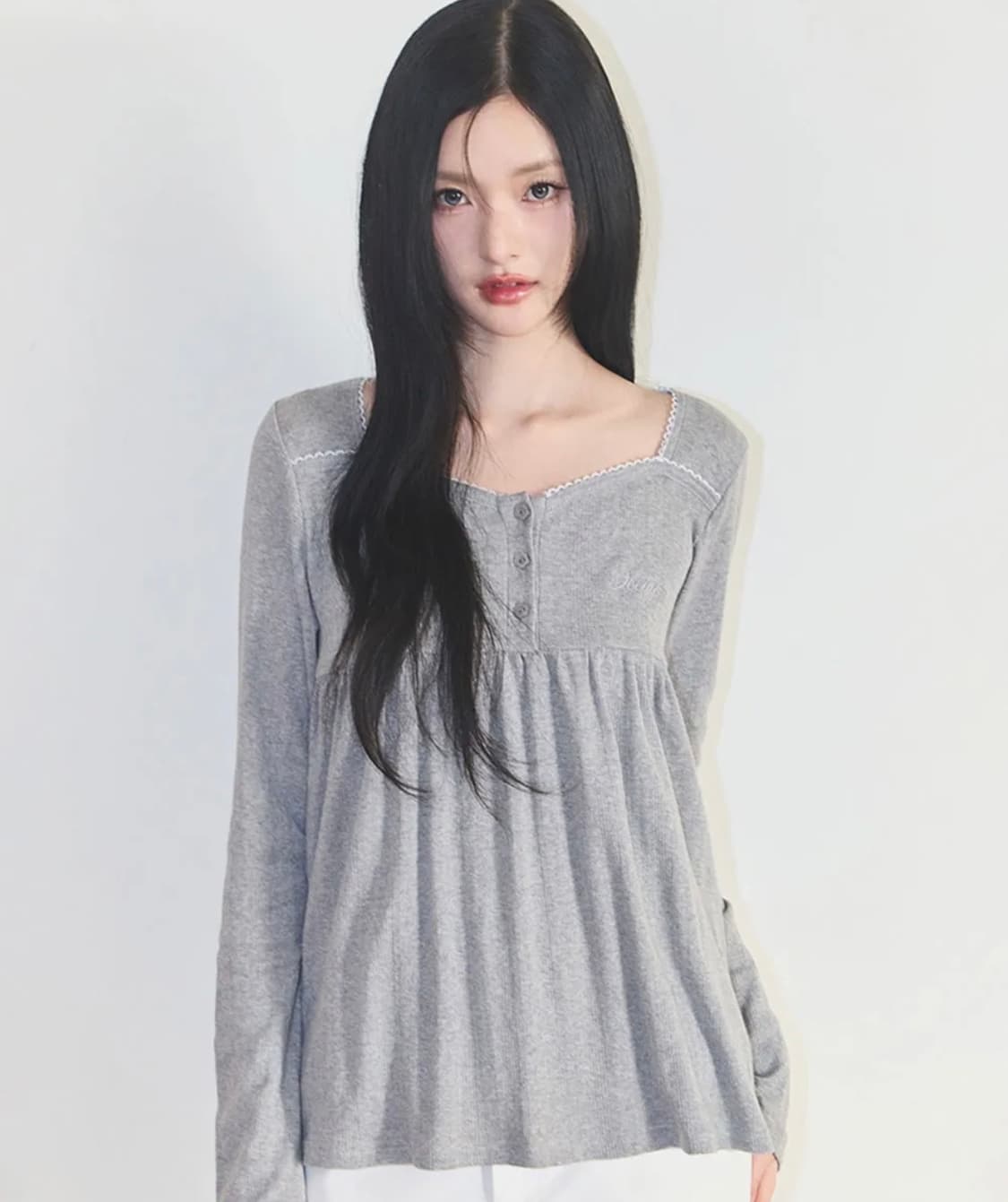 플레어 셔링 롱슬리브 멜란지 상품이미지1