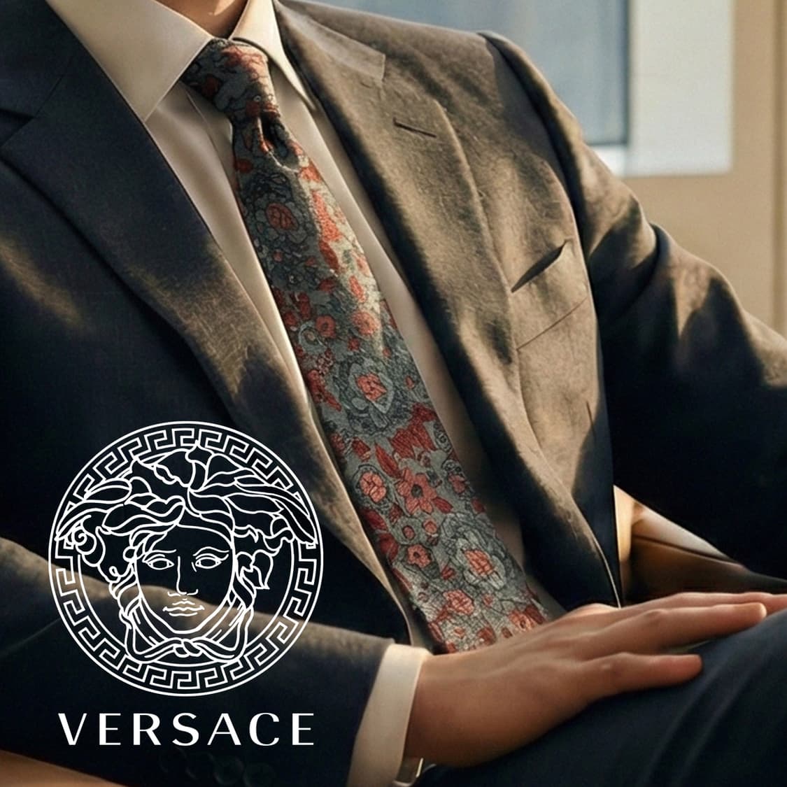 베르사체 실크 그레이 플라워 패턴 넥타이 9.1cm B등급 A19373
 상품이미지1