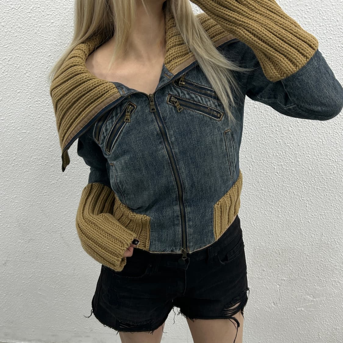 게스 베이지 니트 카라 데님 자켓 XS 상품이미지1