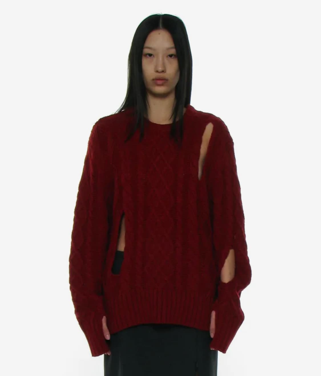 파르티멘토 우먼 헤비 컷아웃 케이블 니트 크루넥_레드 상품이미지1