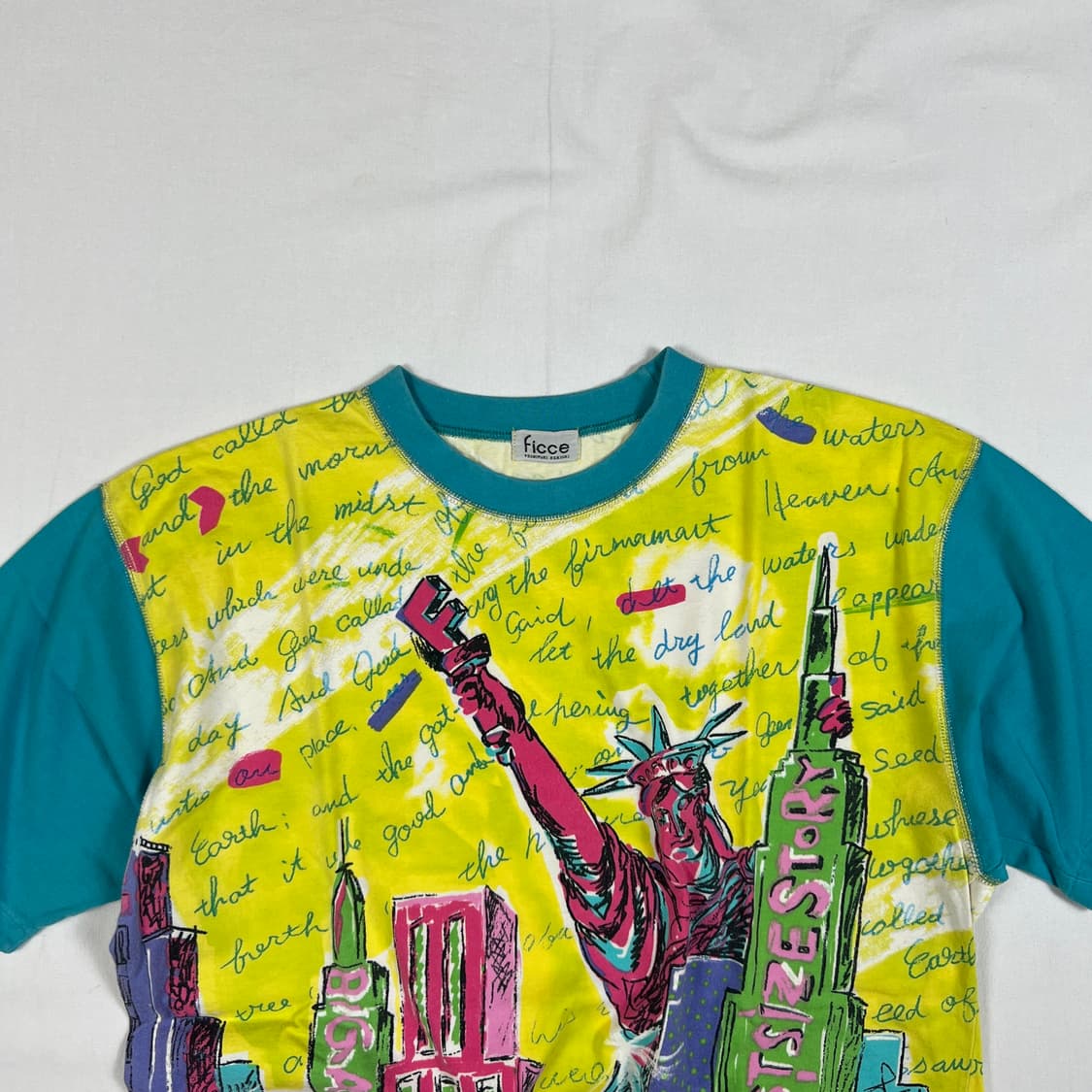 90‘s ficce 요시유키코니시 자유의여신상 올프린트 반팔티셔츠 상품이미지2