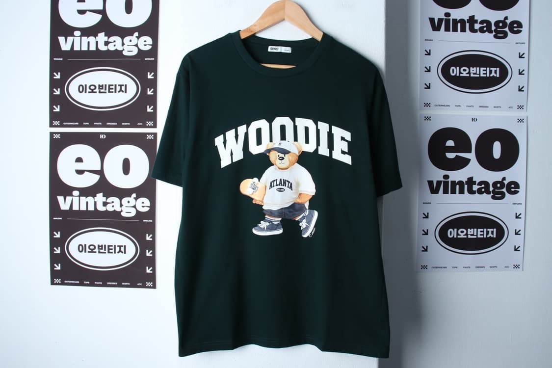 (L-XL) 스파오 반팔 티셔츠 빅로고 곰돌이 그린 올드스쿨-H32270 상품이미지2