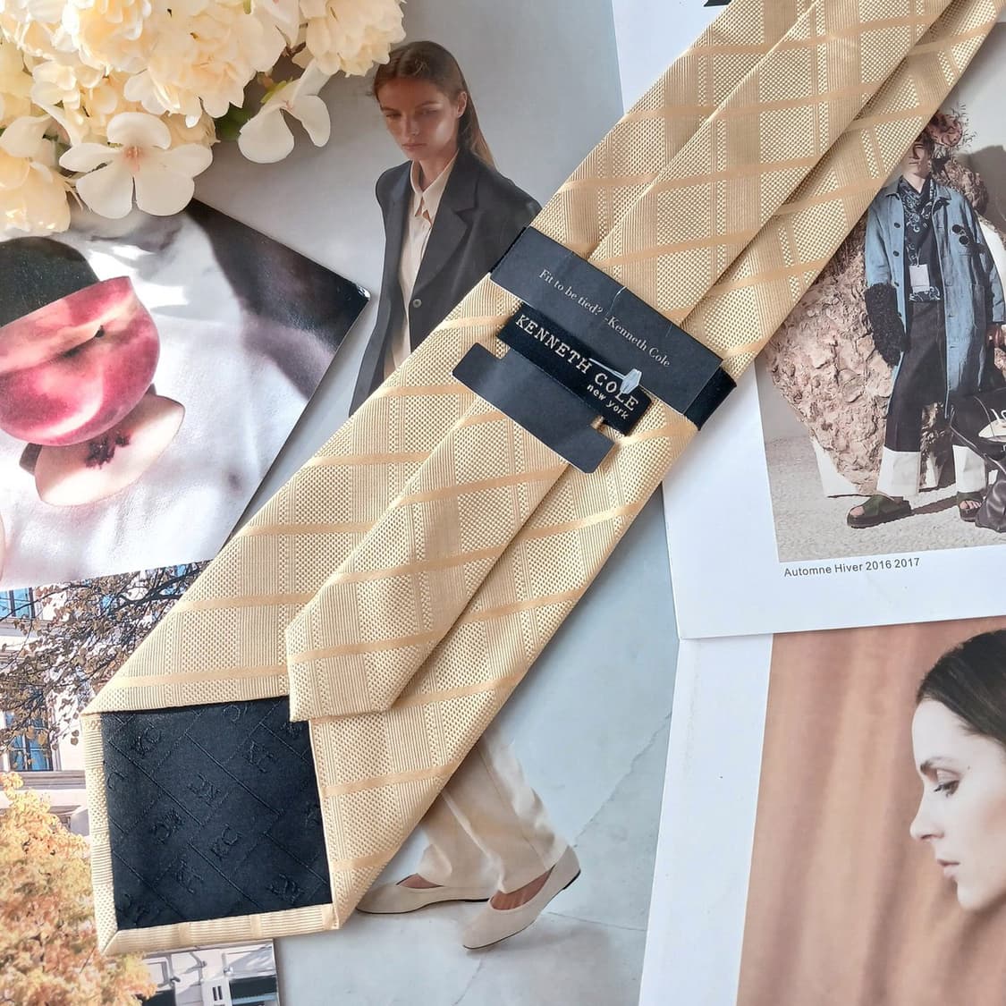 케네스 콜 실크 골드 패턴 넥타이 9.9cm 새상품 A19566 상품이미지6