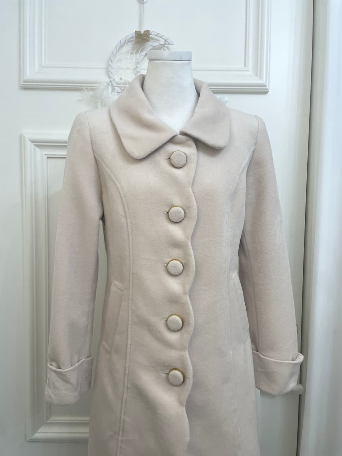 pink cream lovely wave back bow coat 상품이미지5