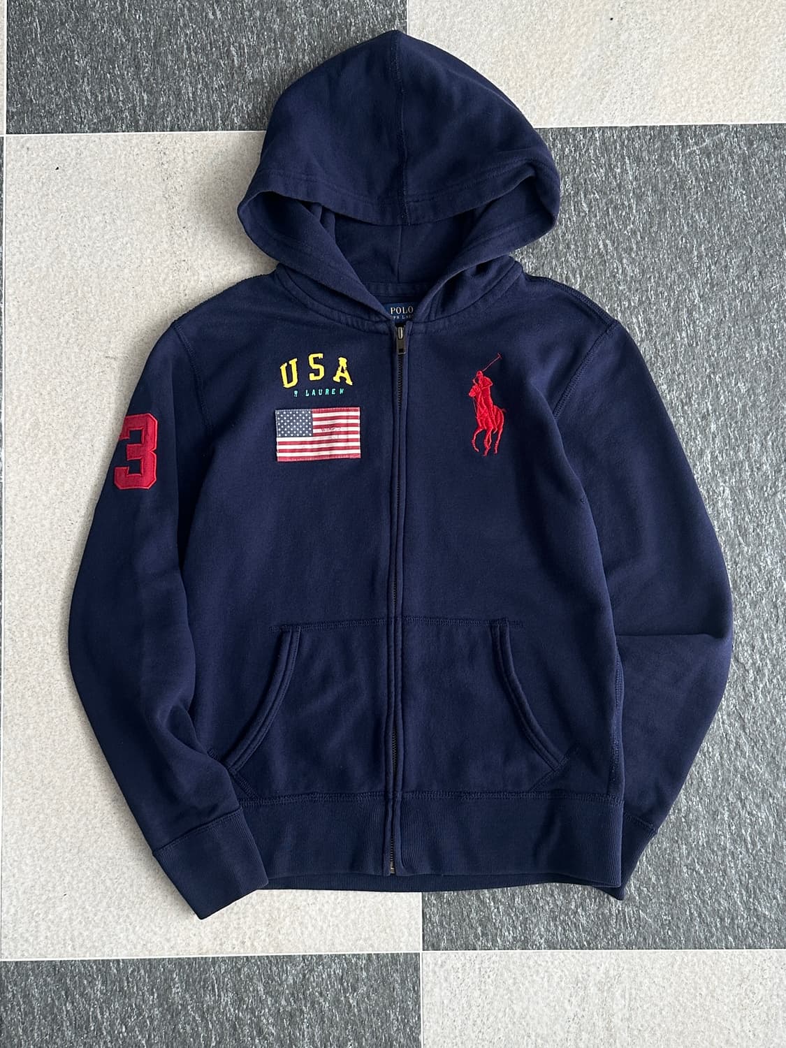 폴로 랄프로렌 네이비 빅포니 USA 성조기 후드집업 상품이미지4