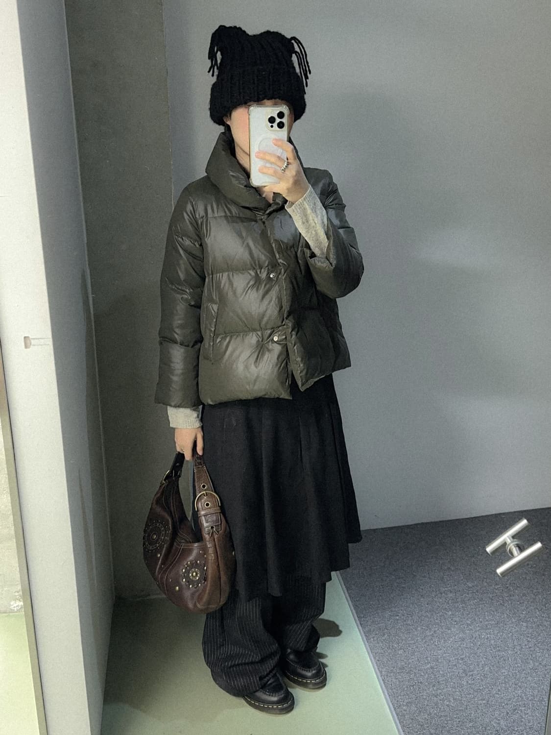 black glitter check pleats midi skirt 상품이미지4