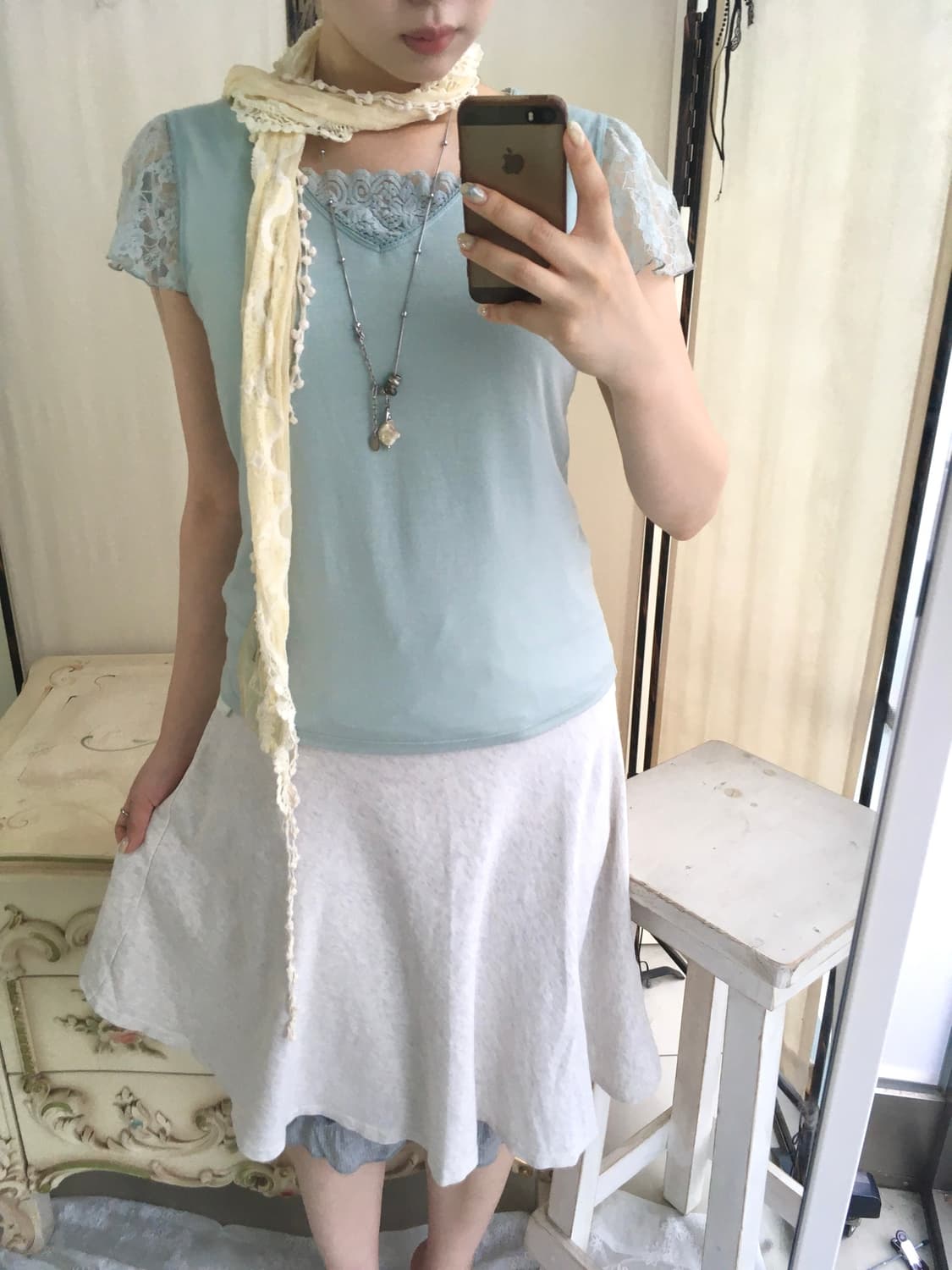 jpn vintage 뮤트 민트 레이스 탑 상품이미지3