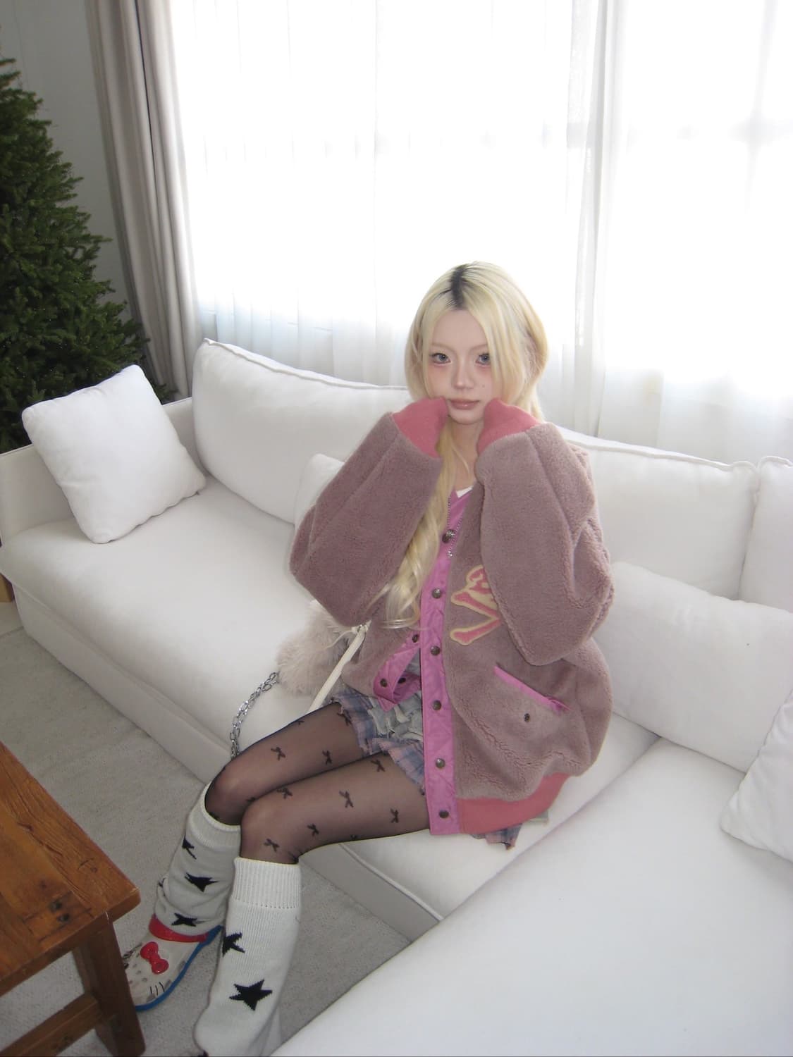 히스테릭글래머 온 스컬 패치 포우 퍼 블루종 핑크 상품이미지2