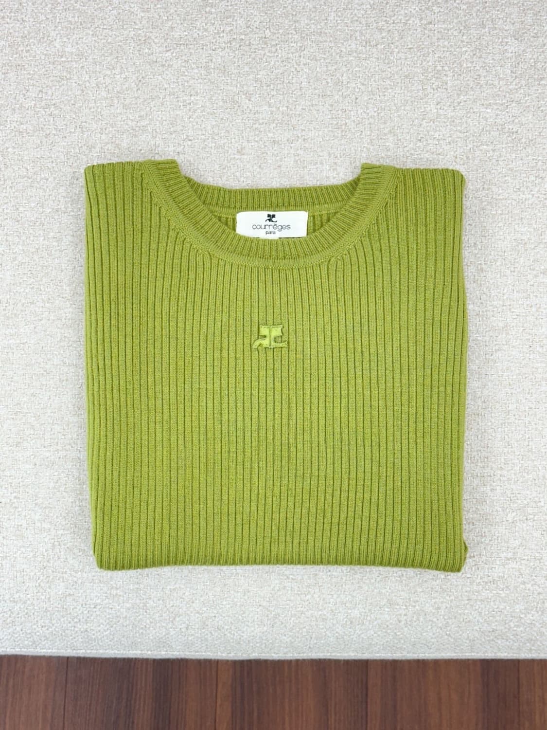 courreges / 꾸레쥬 올리브그린 골지 울 반팔 니트  상품이미지1