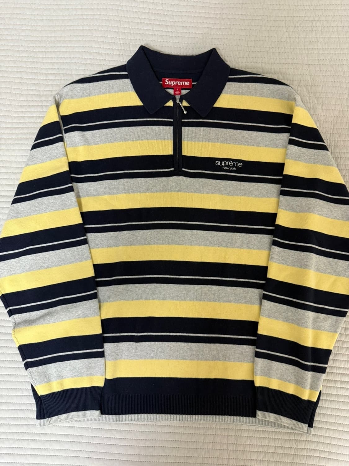 [S] 슈프림 스트라이프 집 롱슬리브 폴로 네이비 상품이미지2