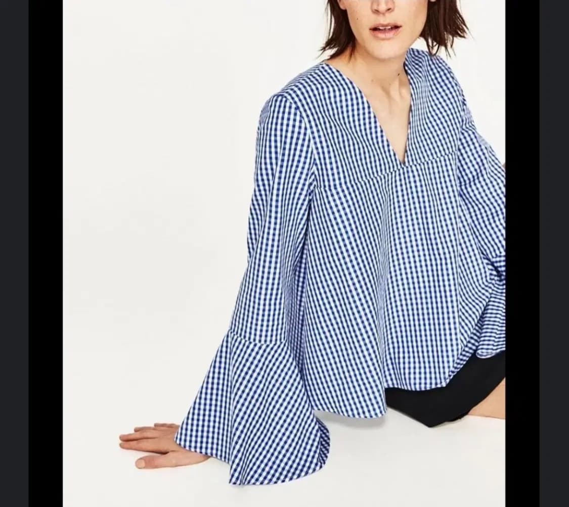 m) ZARA 자라 퍼프소매 깅엄체크 블라우스 셔츠 상품이미지1