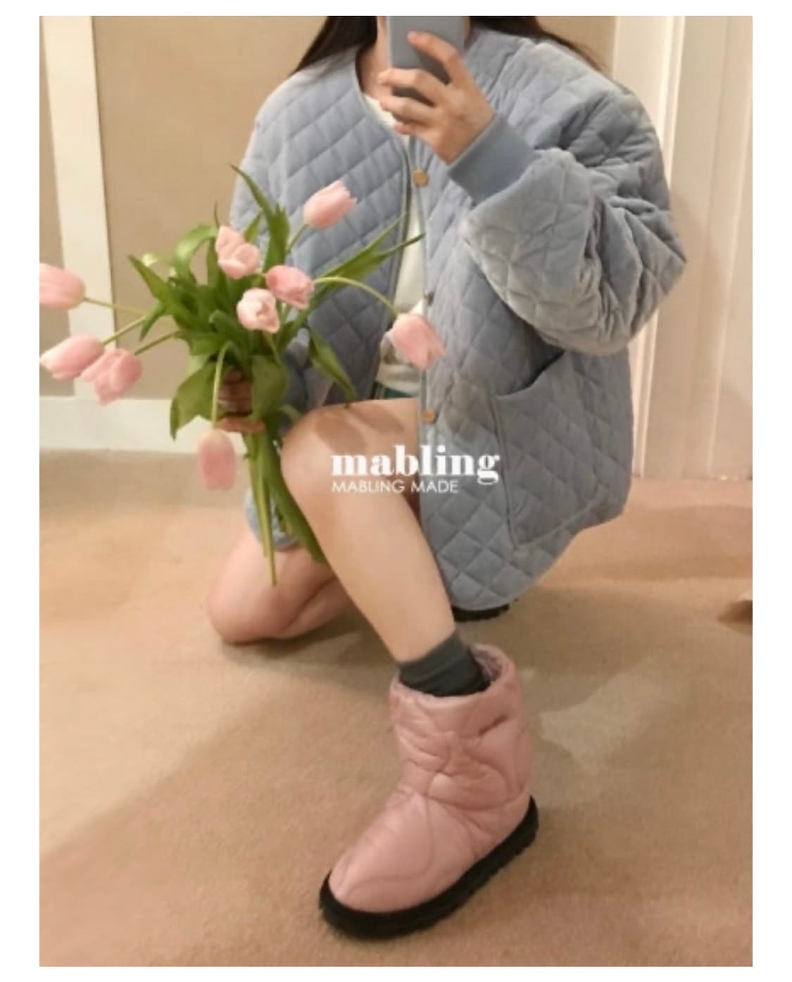 마블링 velvet quilted jacket (babyblue) 상품이미지1