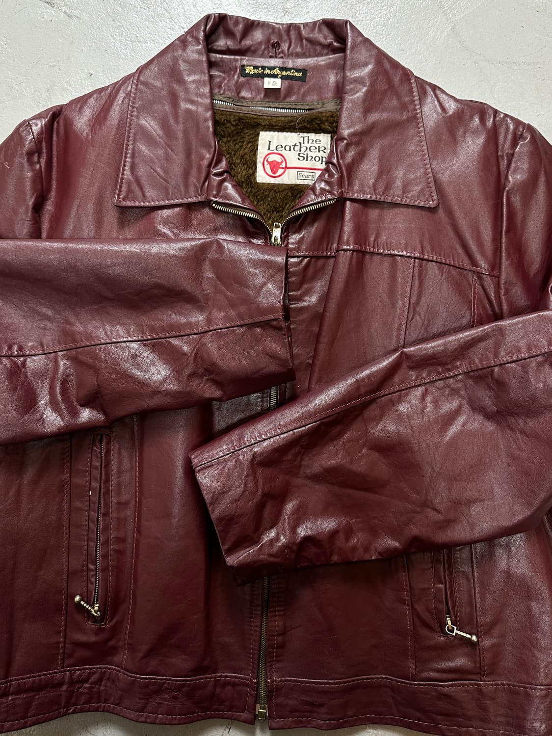 80's 시어스 버건디 크롭 레더자켓 빈티지 레더 자켓 상품이미지8