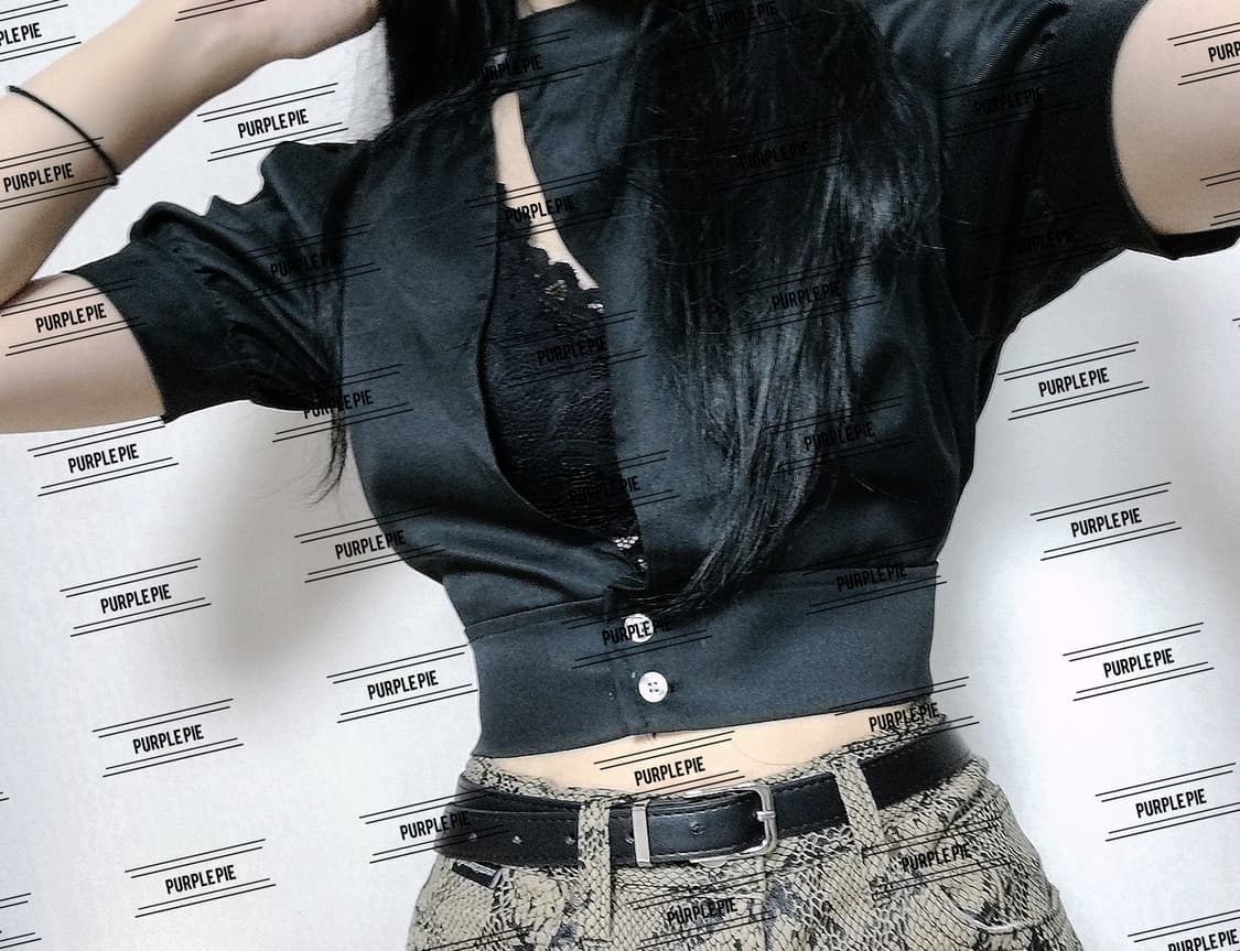 쓰리타임즈 앞트임 크롭 퍼프 셔츠 (착샷있음) 상품이미지2