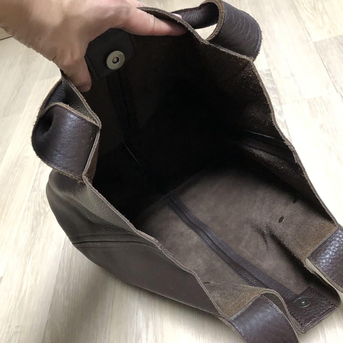 (OS) 빈티지 Vintage 카우 하이드 소가죽 토트백 카키 브라운 상품이미지4