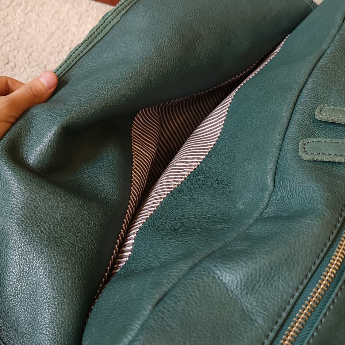 써로우 브레이스 에메랄드 레더 핸드메이드 트레블 보스턴 백 상품이미지4