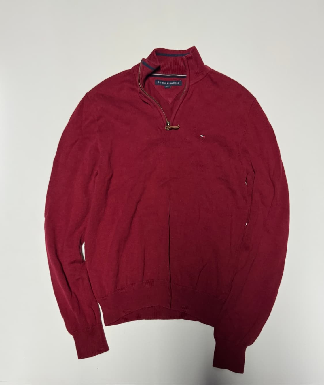 공용!! 타미힐피거 미니멀 코튼 반집업 니트 S ~ M 상품이미지1