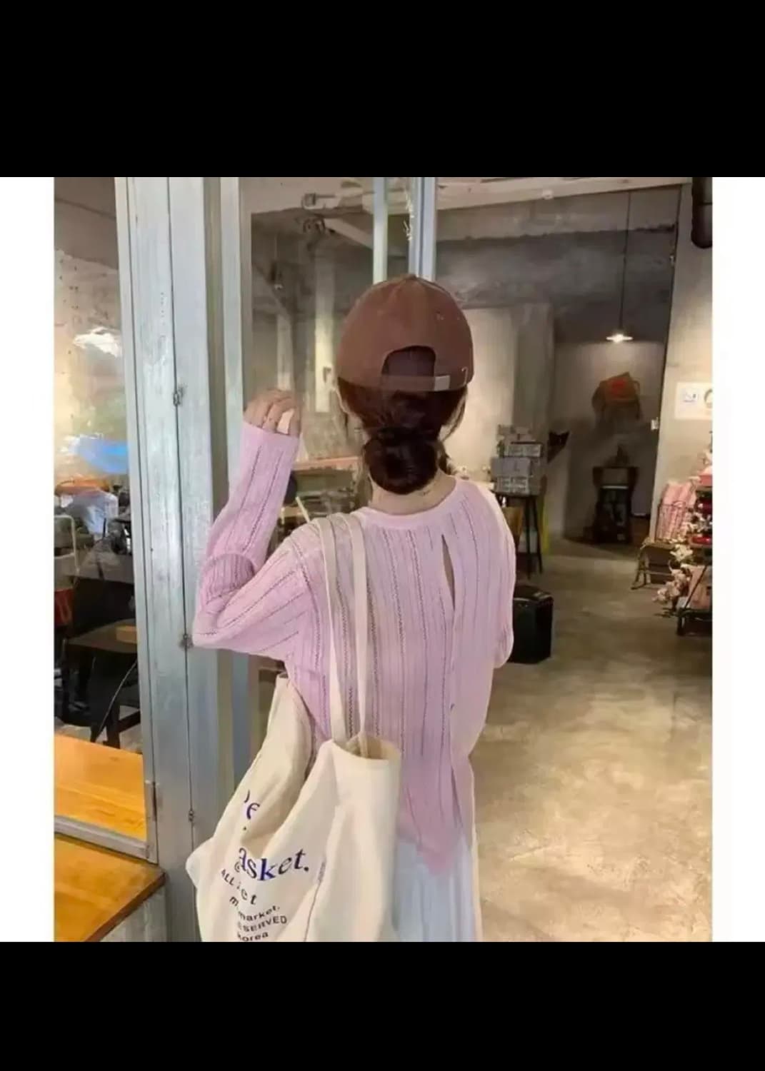 새) 속비치는 시스루 루즈핏 긴팔 티 니트 봄 가을 핑크 상품이미지2