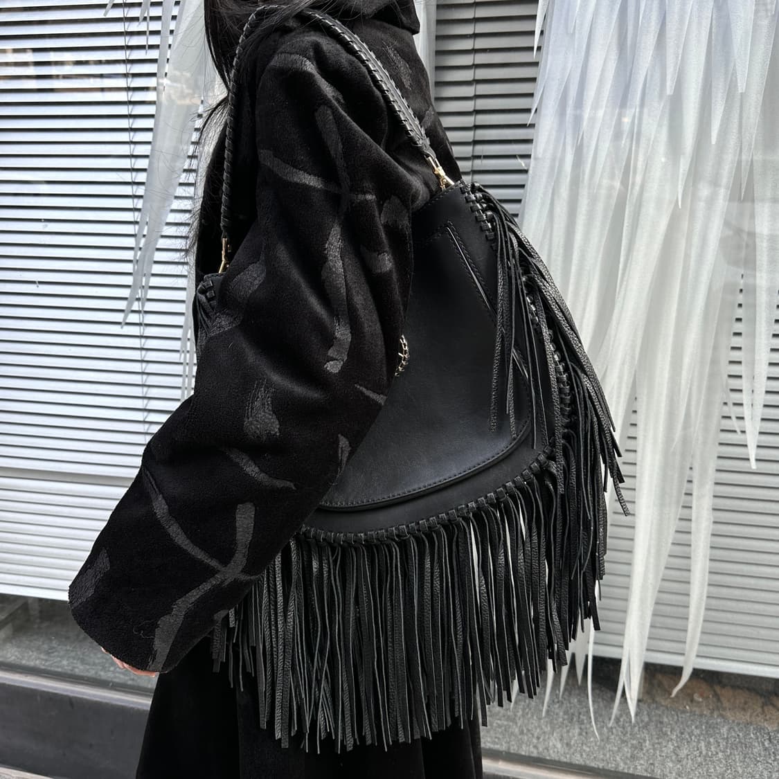 00s 레어 마이클 코어스 풀 가죽 프린지 가방 상품이미지1