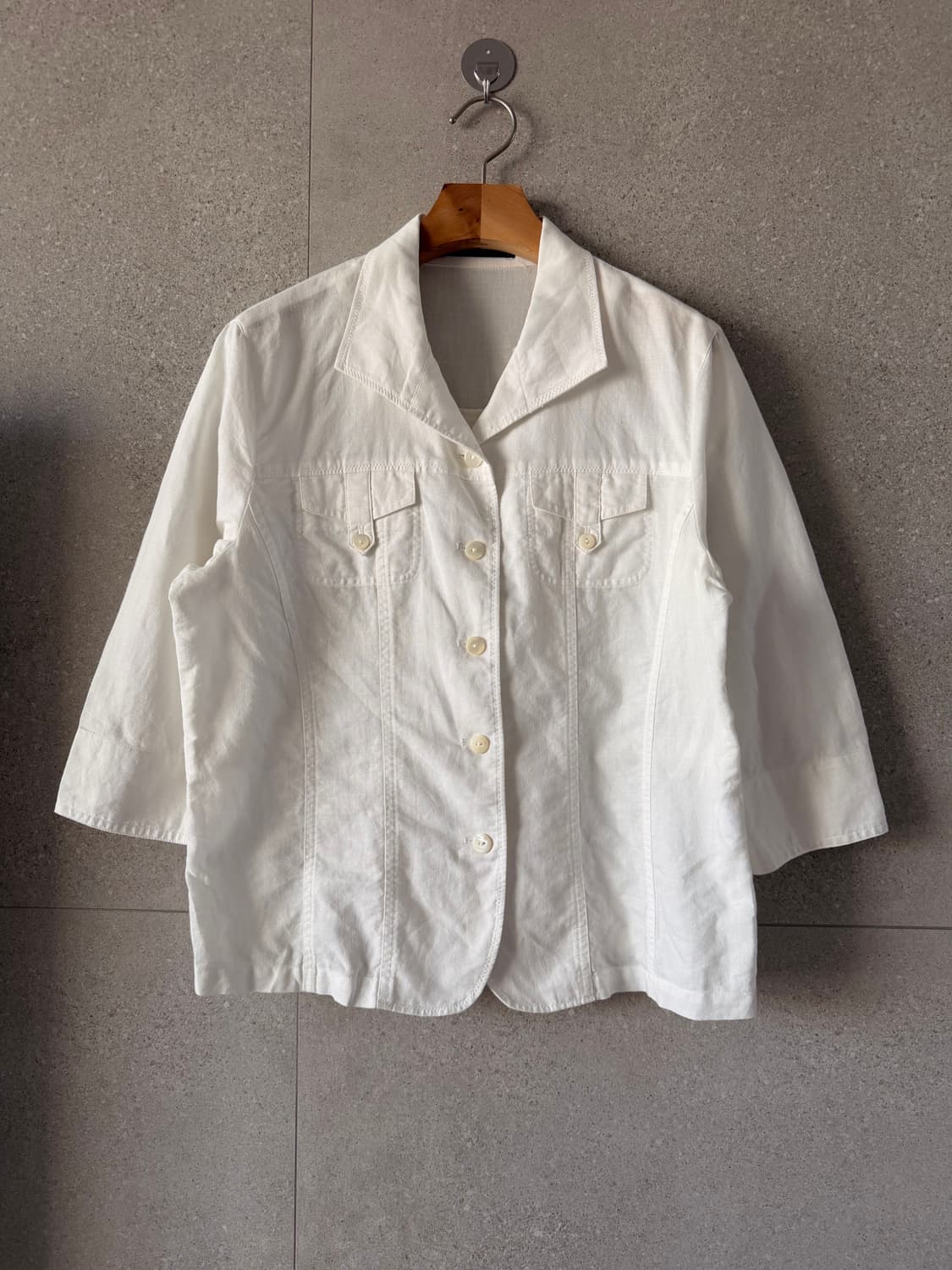 화이트 린넨 여성 셔츠 자켓 7부소매 L 상품이미지1