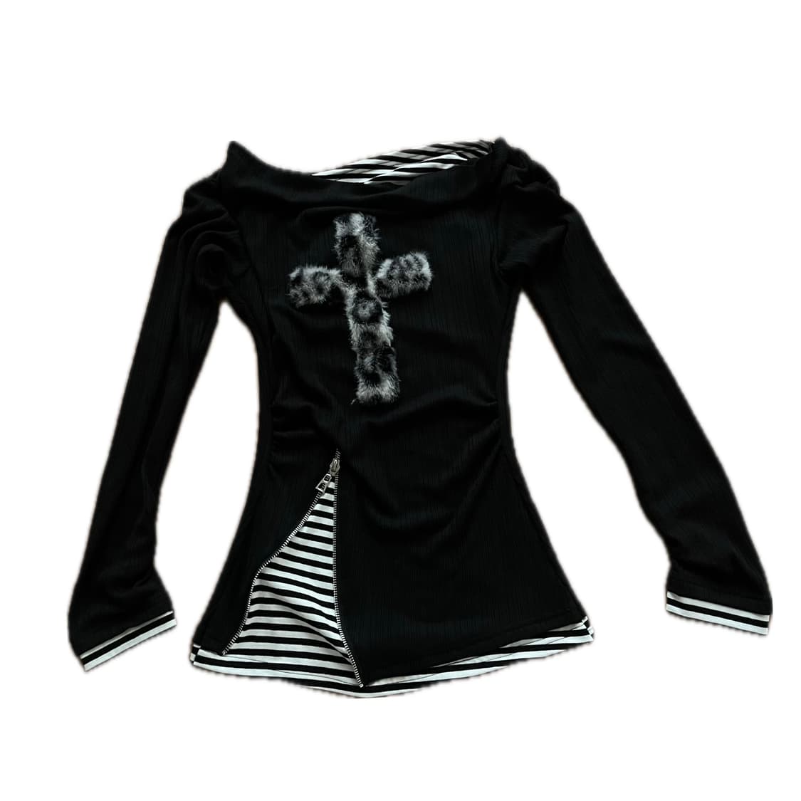 frustration garden 십자가 크로스 오프숄더 니트 티셔츠 상품이미지1