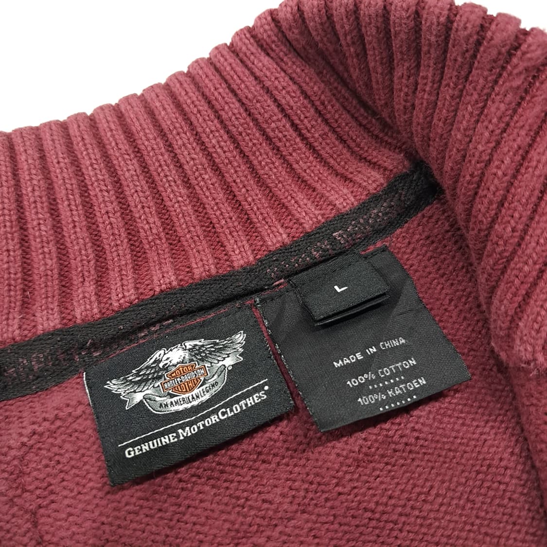 CL174 할리데이비슨 코튼 빅레터링 버건디 하프집업 니트 스웨터 상품이미지3