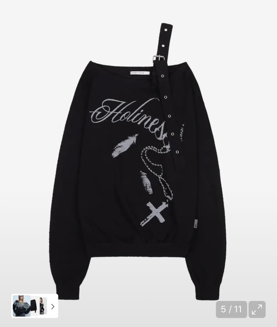 무신사 네스티팬시클럽 원숄더 버클 스웻셔츠 블랙 상품이미지1