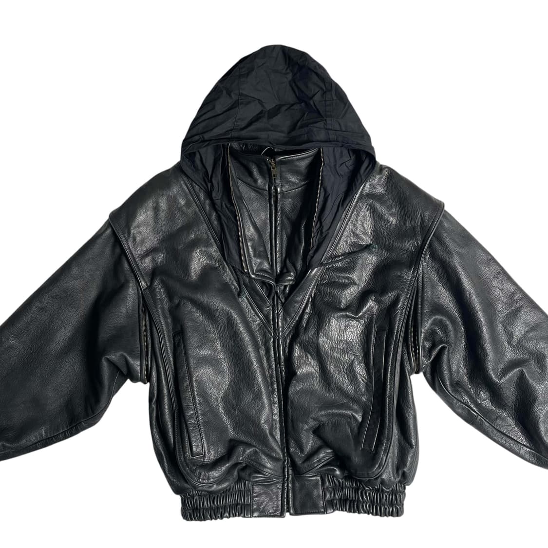 90's robert comstock 소가죽 히든 후드 지퍼 봄버 상품이미지2