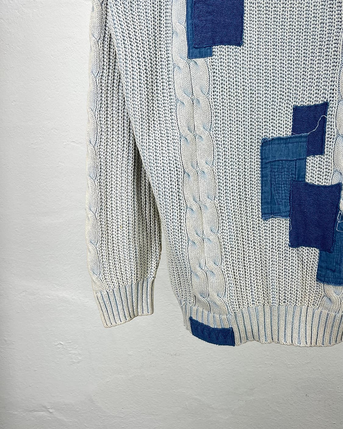 재패니즈 빈티지 인디고 워시드 패치워크 케이블 니트 스웨터 상품이미지4