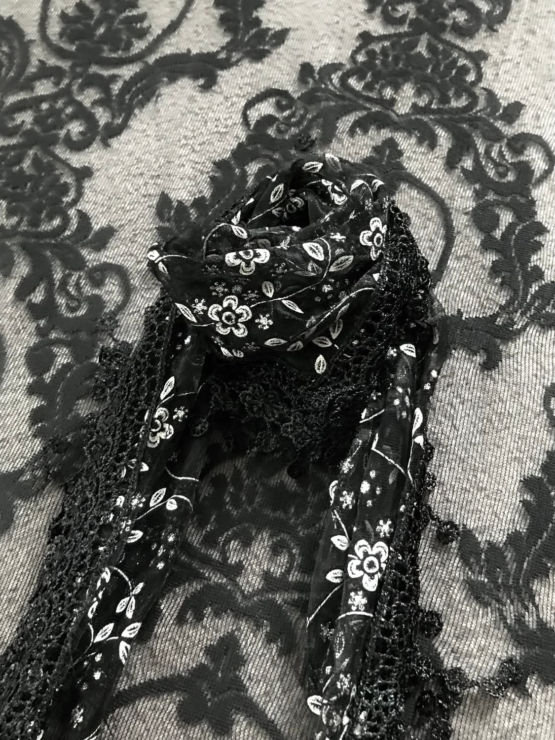 페어리 오리엔탈 고딕 플라워 패턴 레이스 스카프 상품이미지2