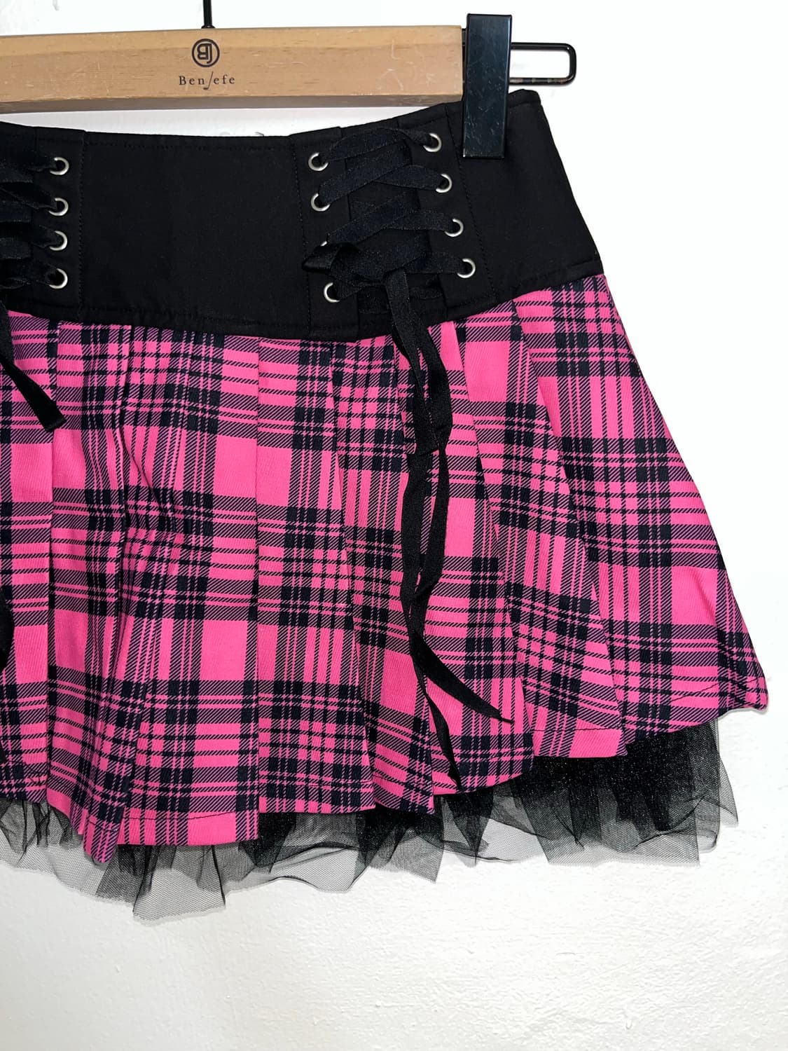 펑크 타탄체크 레이스업 플리츠 스커트 상품이미지2