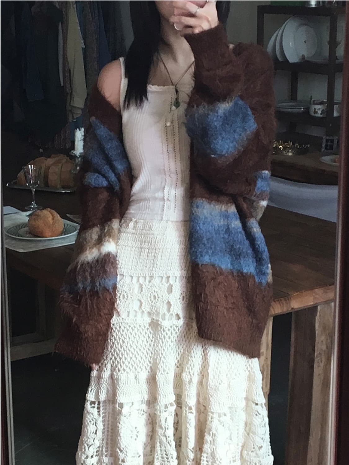 포포리 헤어리 니트가디건 상품이미지5