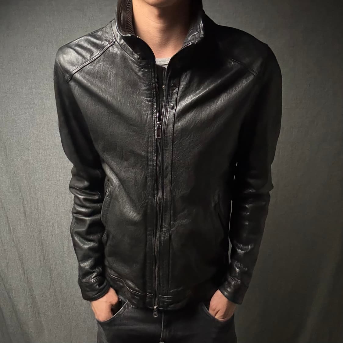 high neck ltaly lamb skin jacket 상품이미지4