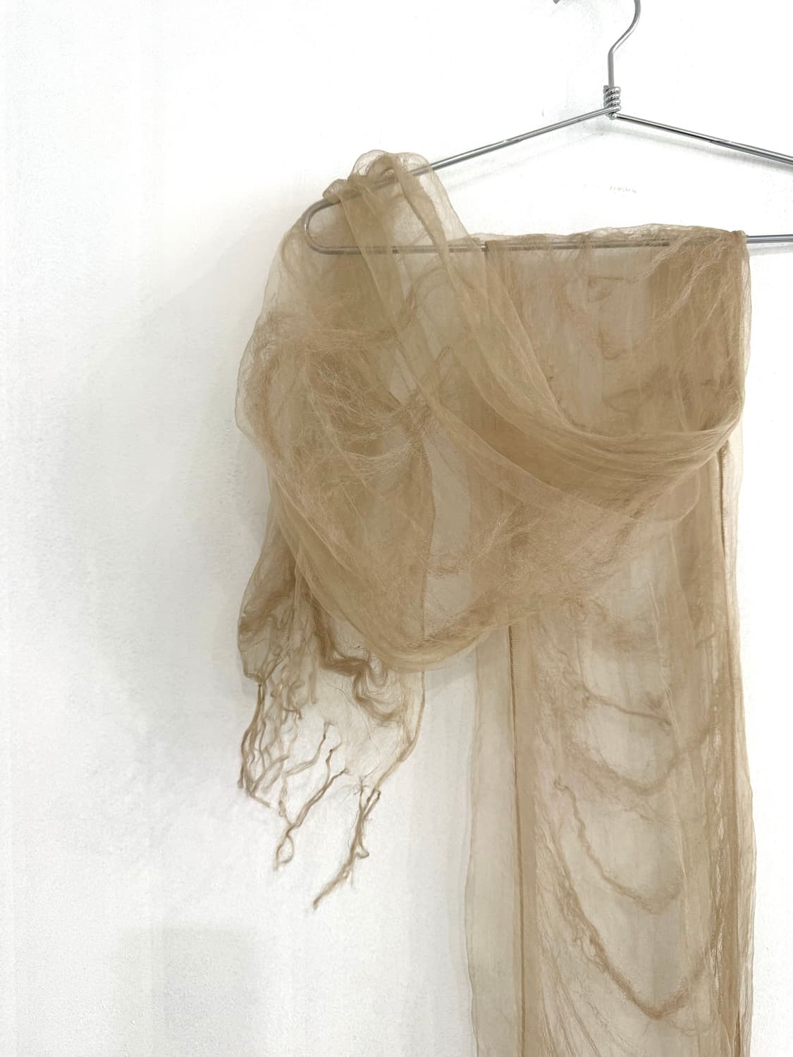 Beige Sheer Fringe Scarf 상품이미지6