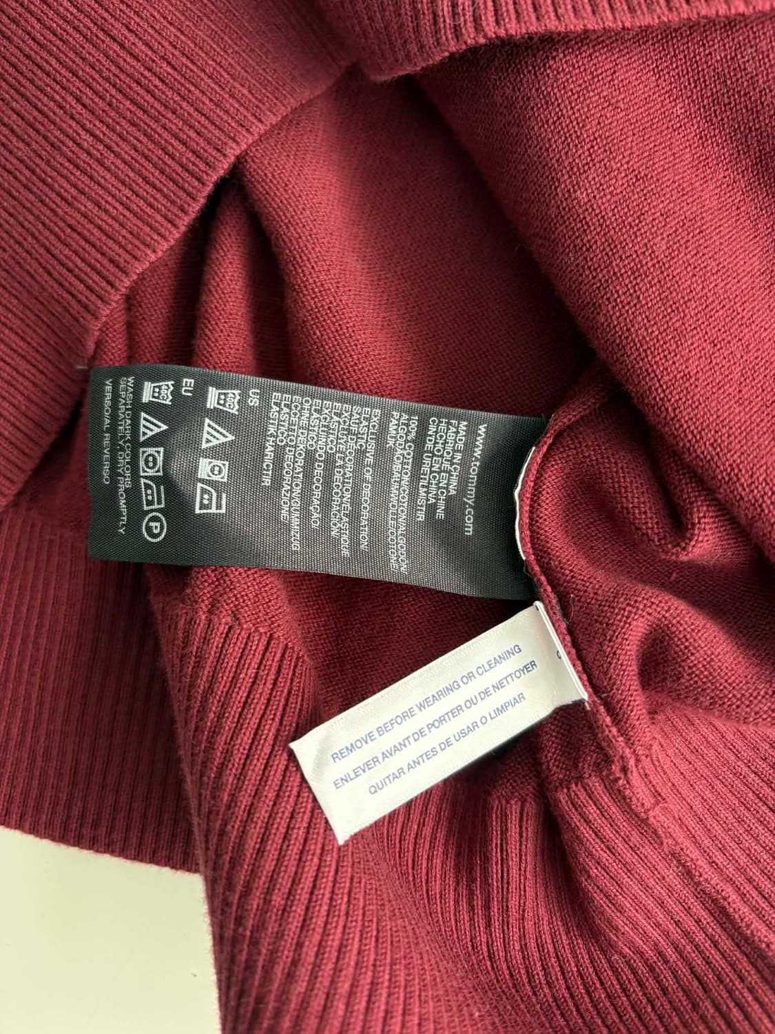 [L] 타미힐피거 아가일 코튼 니트 스웨터 버건디 상품이미지4