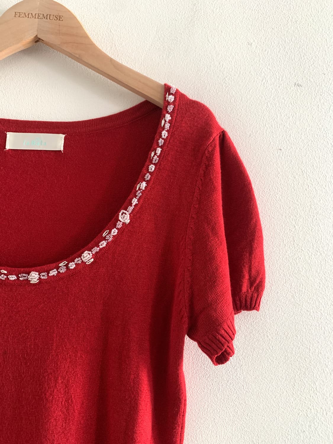 (Vintage)beads u neck knit(red) 상품이미지3