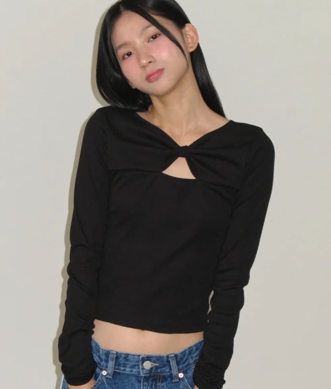Ribbon long sleeve black 상품이미지1