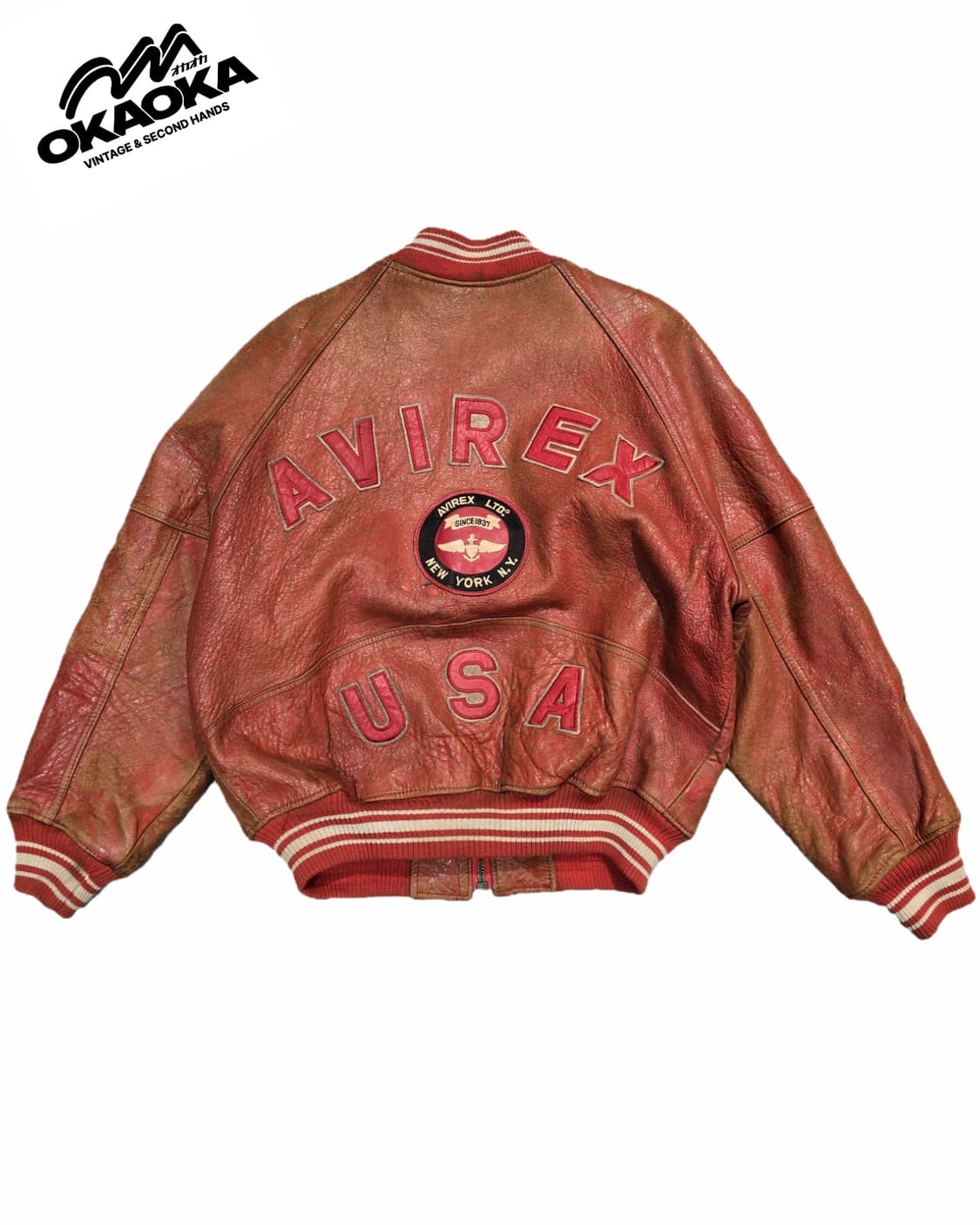 90's AVIREX 노르망디 레더 바시티 자켓 상품이미지1