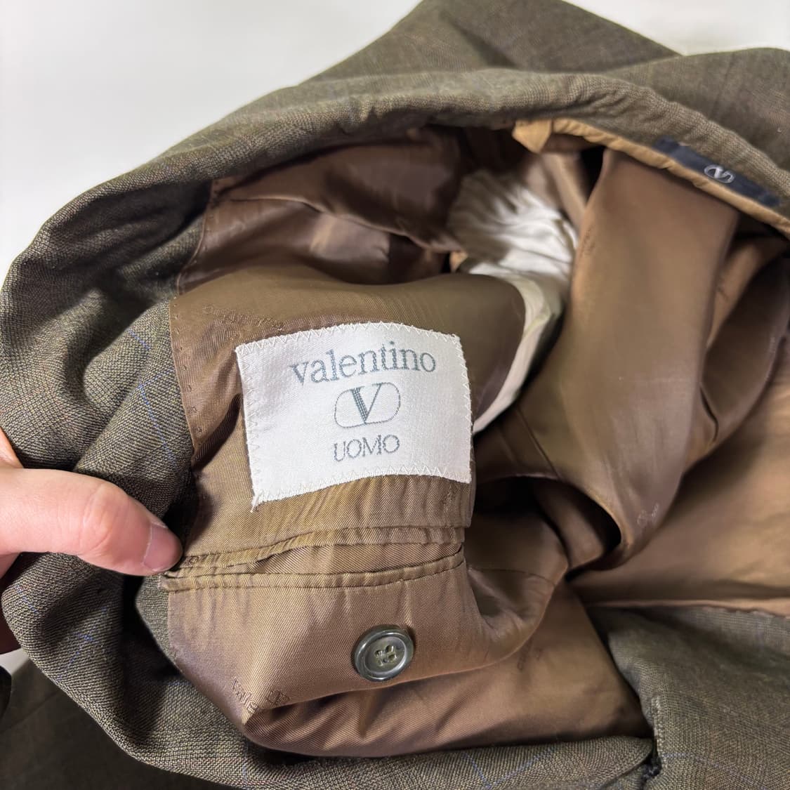 95 M 발렌티노 카키 2버튼 울100% 체크 싱글 블레이져 상품이미지4