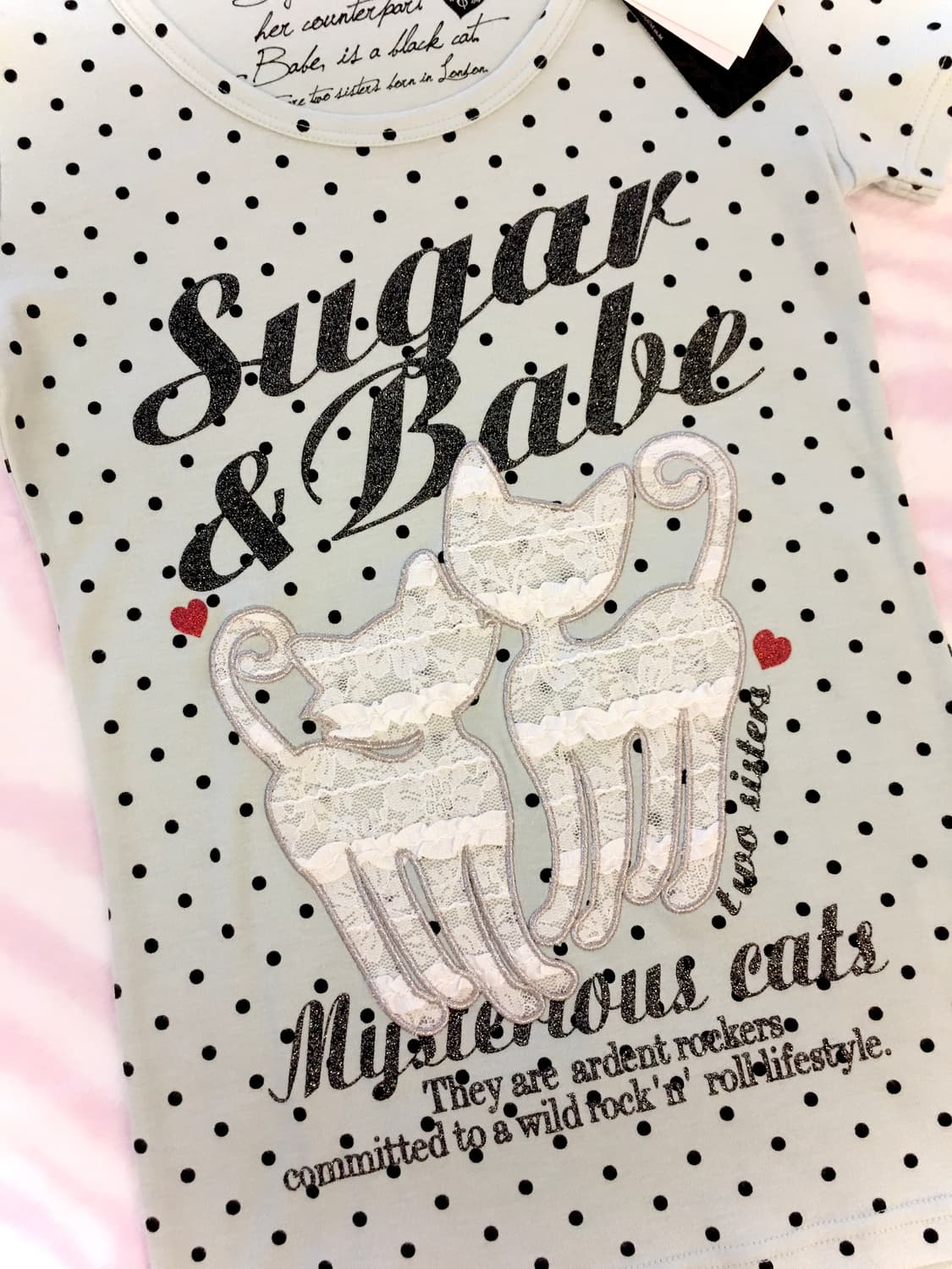 Sugar&Babe 민트도트 레이스 트윈캣 티셔츠 갸루 핀터레스트 상품이미지2