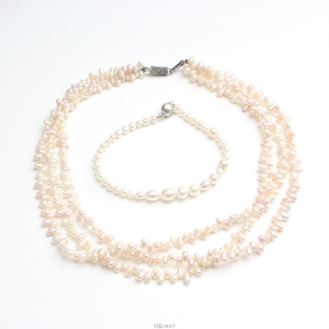 3겹 바로크 진주 목걸이 팔찌 세트 상품이미지3