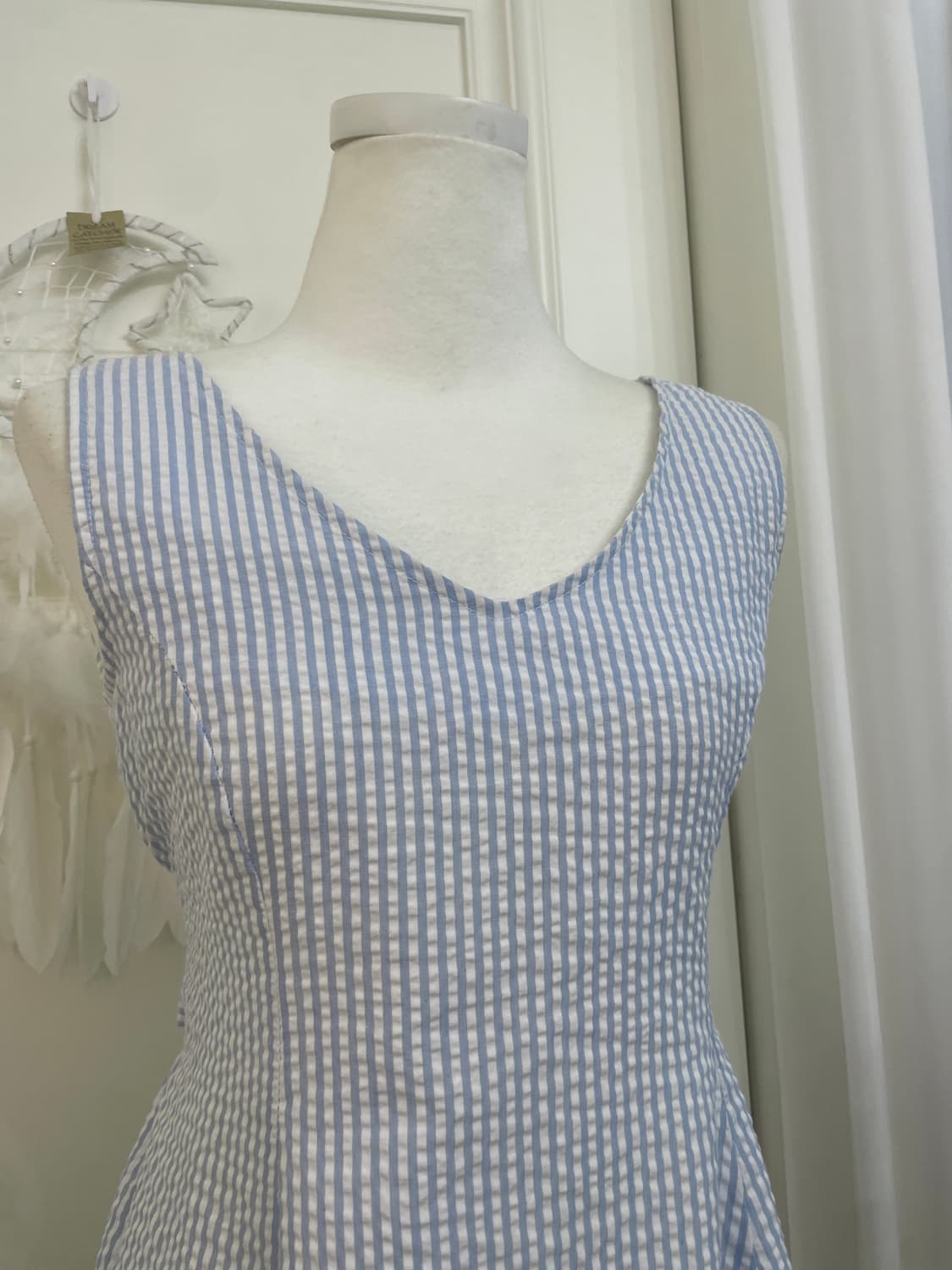 sky blue stripe lovely bow point flare o 상품이미지6