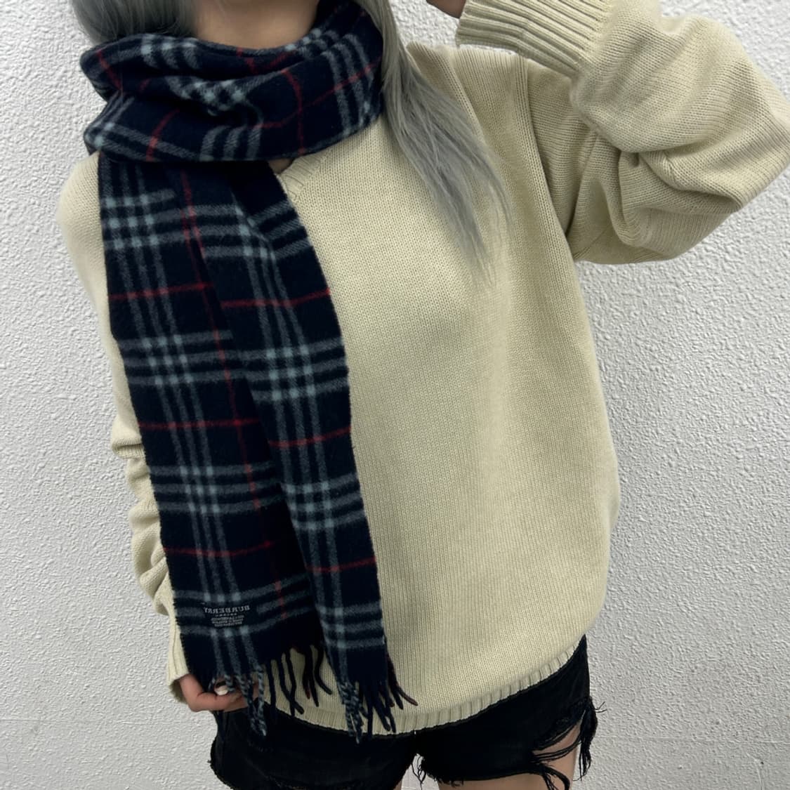 버버리 노바체크 네이비 램스울 머플러 상품이미지1