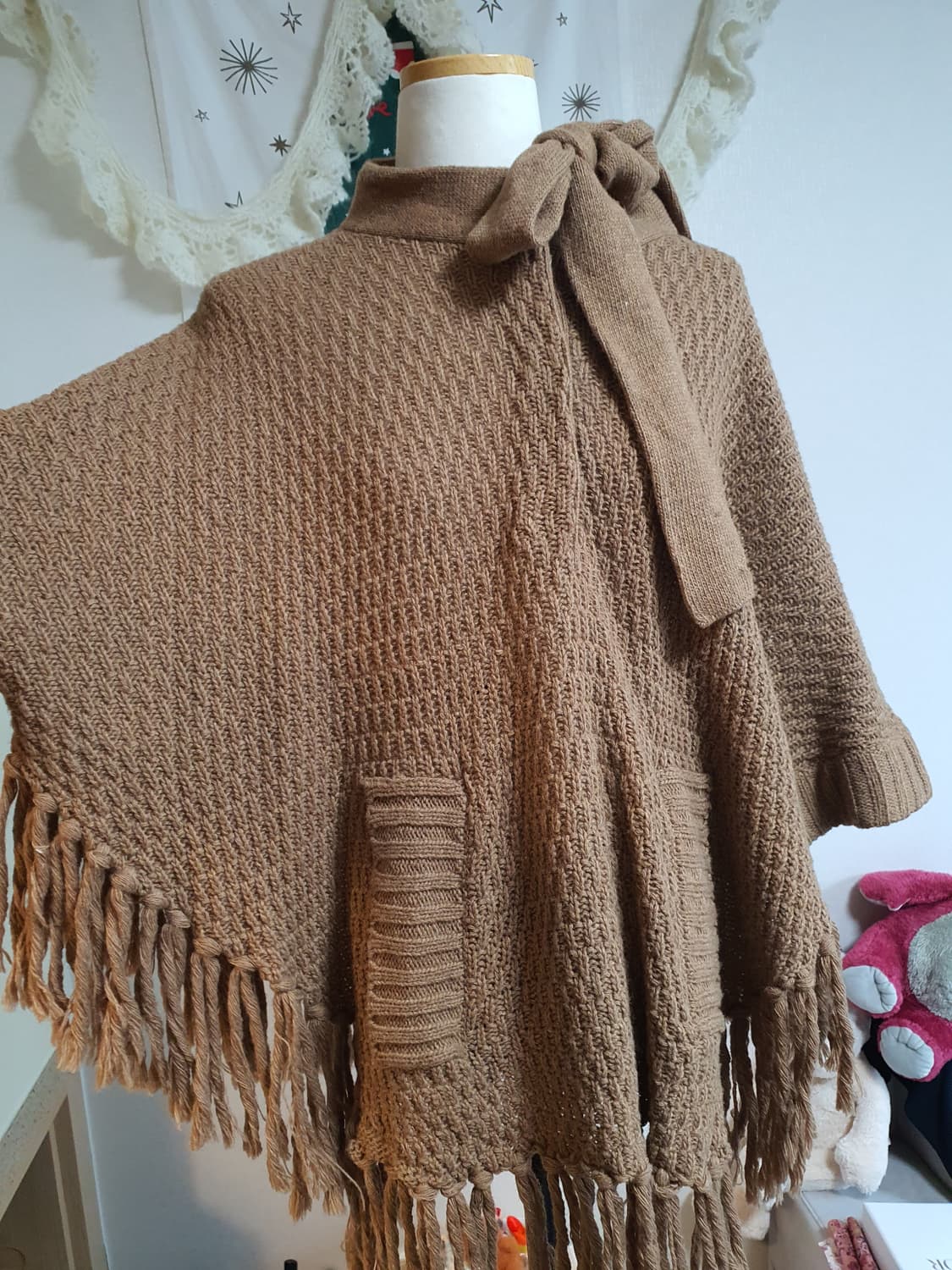 [모리걸] 사와코 니트 폰쵸 망토 브라운색상 달천깔 상품이미지3
