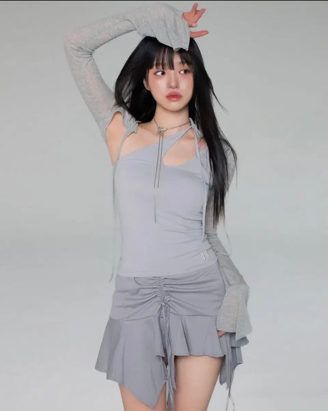 뉴얼린 스트링 셔링 언발 스커트 블랙 S 상품이미지3