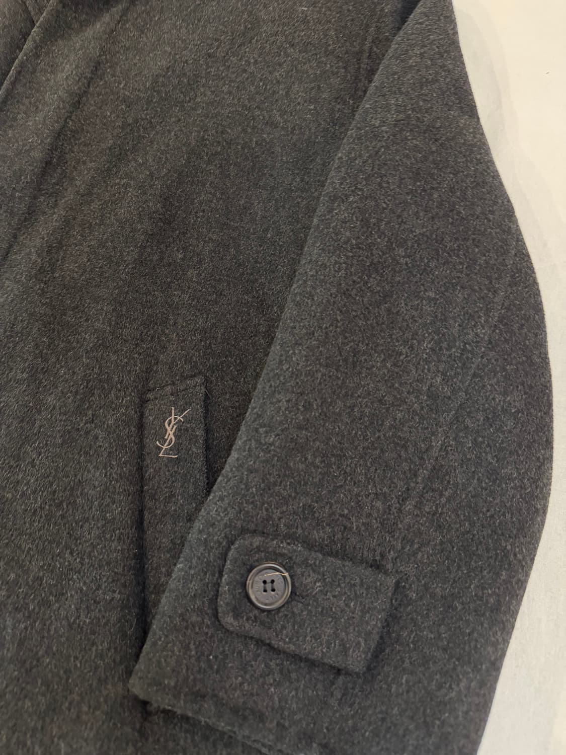 90s YSL 입생로랑 포켓로고 발마칸 울 코트 딥그레이 상품이미지2